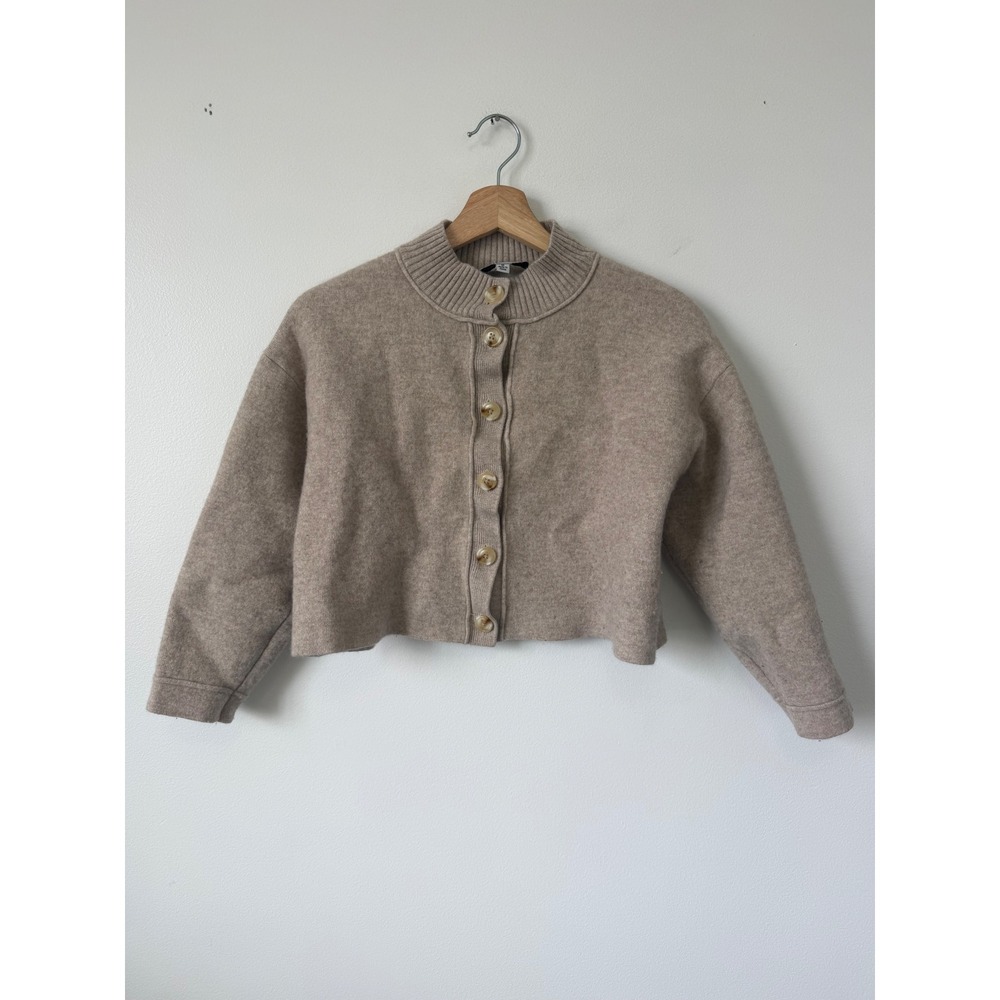 Something Navy Women's Cropped Button Cardigan – Tan/Light Brown – Size Medium